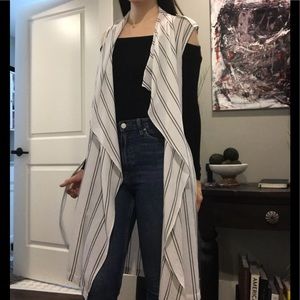 Striped belted sleeveless duster shoulder straps
